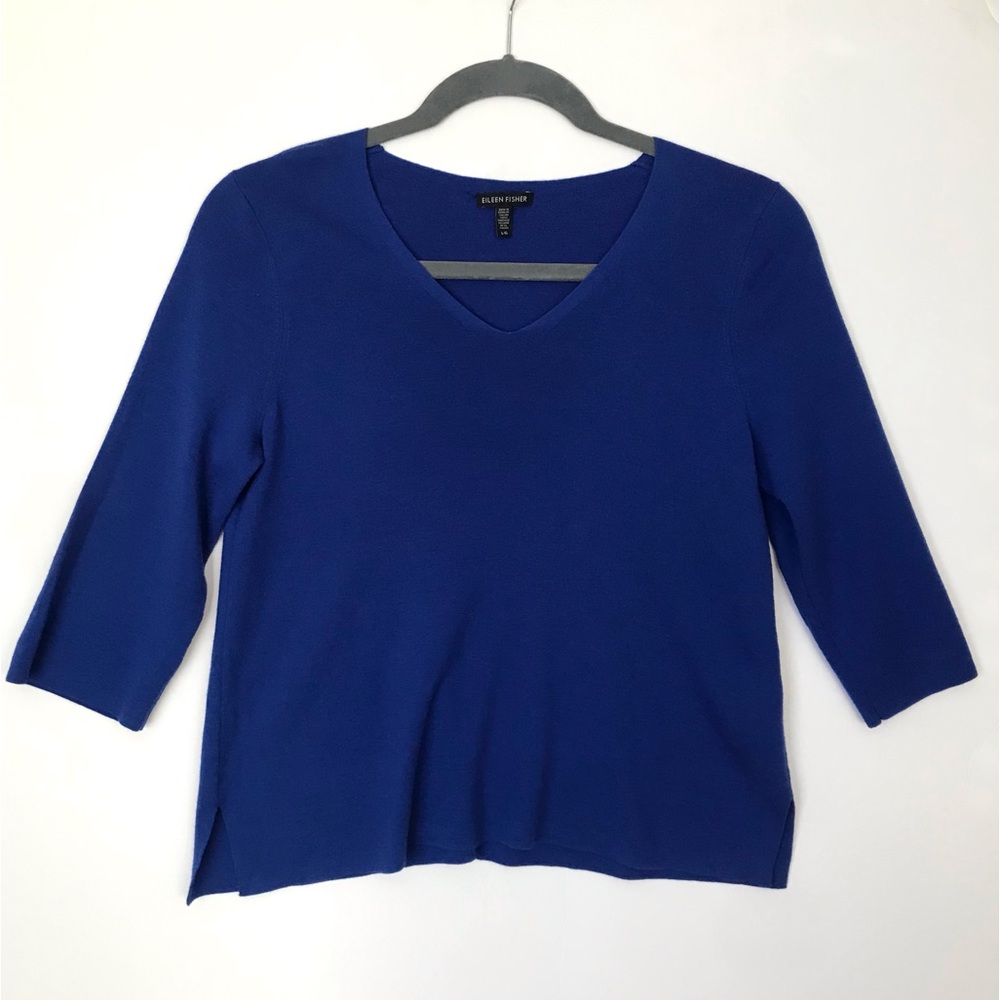 Eileen Fisher Blue 100% Superfine Italian Merino Wool Sweater